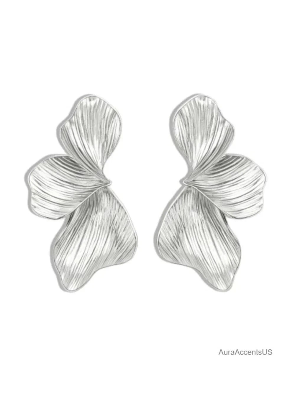 Gold Plated 3D Petal Flower Statement Drop Earrings Hypoallergenic Stud